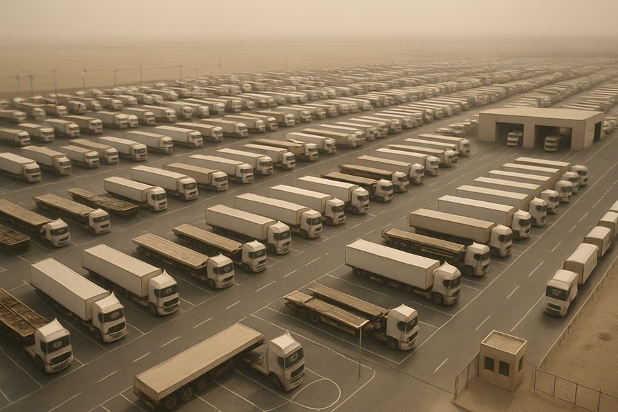 Large fleet maintenance compound with drive-through workshop