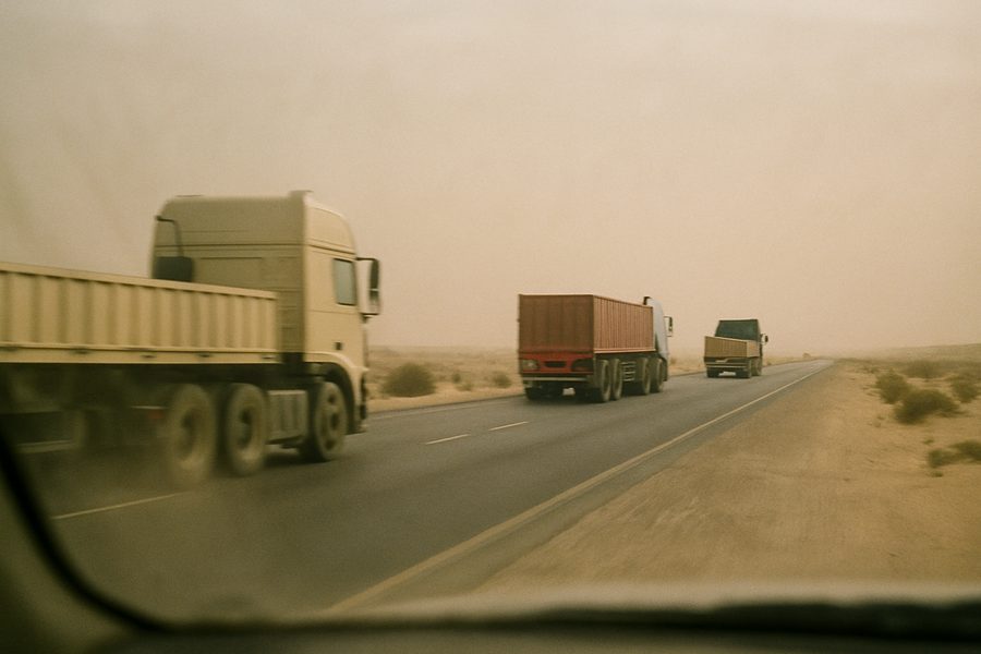 Fleet convoy on a Middle East desert highway