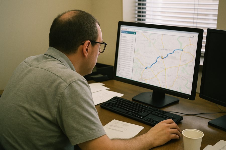 Dispatcher watching a vehicle on a highlighted route